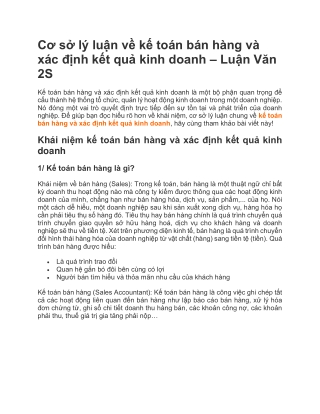 Cơ sở lý luận về kế toán bán hàng và xác định kết quả kinh doanh | Luận Văn 2S