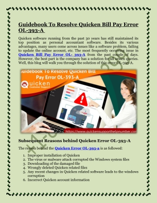 Guidebook To Resolve Quicken Bill Pay Error OL-393-A