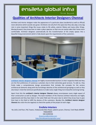 Qualities of Architects Interior Designers Chennai