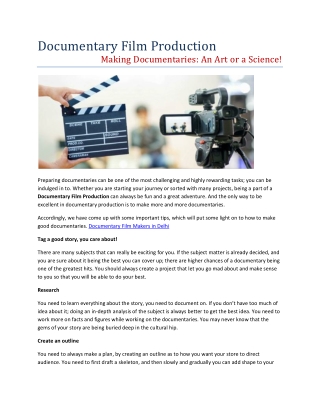 Documentary Film Makers in Delhi