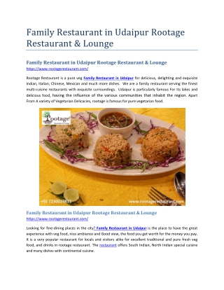 Family Restaurant in Udaipur Rootage Restaurant & Lounge