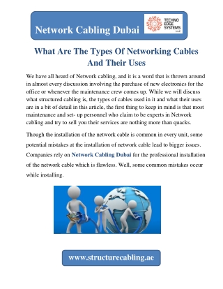 What Are The Types Of Networking Cables And Their Uses?