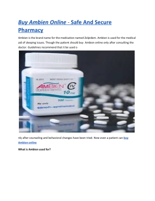 Buy Ambien Online - Safe And Secure Pharmacy