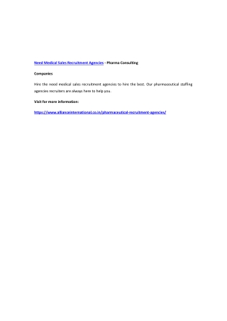 Need Medical Sales Recruitment Agencies - Pharma Consulting Companies