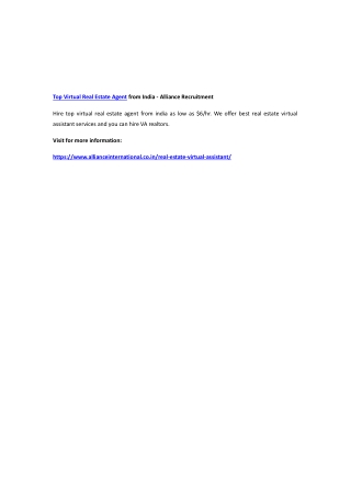 Top Virtual Real Estate Agent from India - Alliance Recruitment