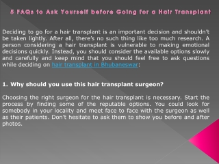 5 FAQs to Ask Yourself before Going for a Hair Transplant