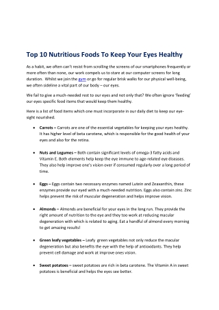 Top 10 Nutritious Foods To Keep Your Eyes Healthy