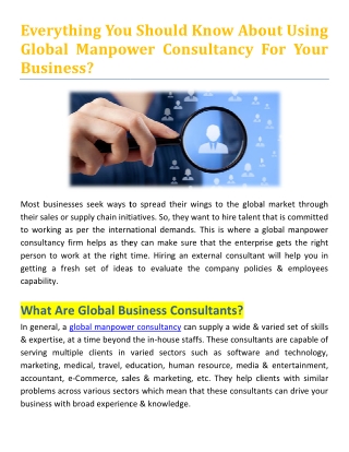 Everything You Should Know About Using Global Manpower Consultancy For Your Business?