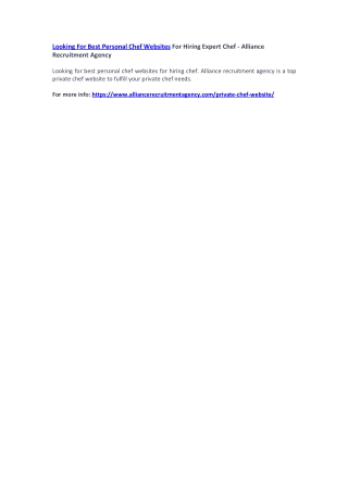 Looking For Best Personal Chef Websites For Hiring Expert Chef - Alliance Recruitment Agency
