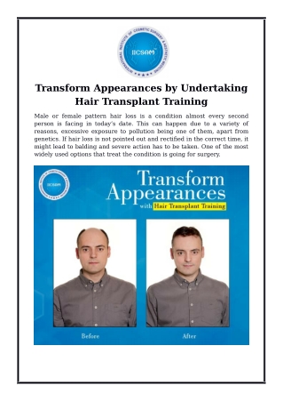 Transform Appearances by Undertaking Hair Transplant Training