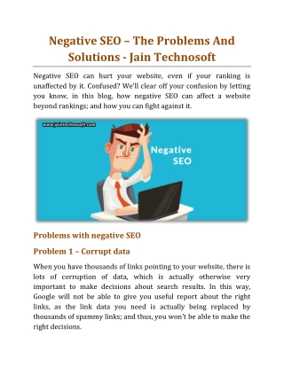 Negative SEO – The Problems And Solutions - Jain Technosoft