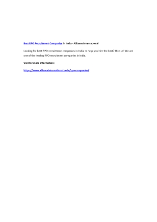 Best RPO Recruitment Companies in India - Alliance International