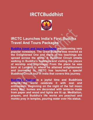 The Lord Buddha Travel And Tours Packages with IRCTC BUddhist