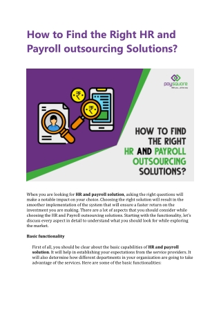 How to Find the Right HR and Payroll outsourcing Solutions?