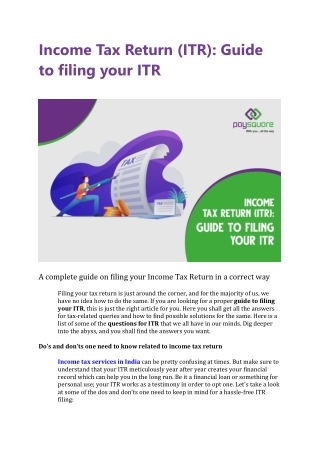Income Tax Return (ITR): Guide to filing your ITR