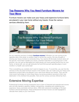 Top Reasons Why You Need Furniture Movers for Your Move