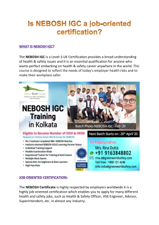 Is NEBOSH IGC a job-oriented certification