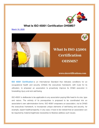 What Is ISO 45001 Certification OHSMS?