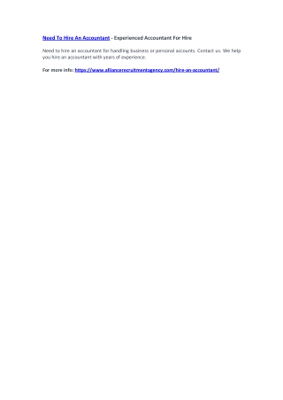 Need To Hire An Accountant - Experienced Accountant For Hire