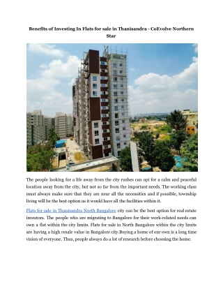 Benefits of Investing In Flats for sale in Thanisandra - CoEvolve Northern Star