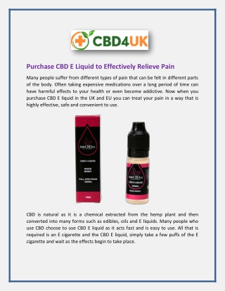 Purchase CBD E Liquid to Effectively Relieve Pain