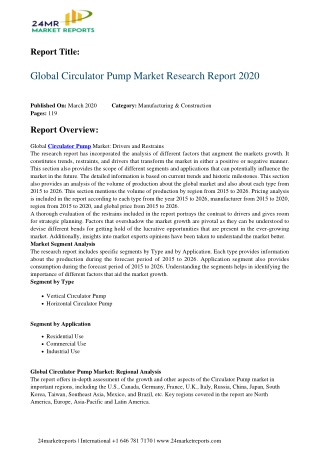 Circulator Pump By Characteristics, Analysis, Opportunities And Forecast To 2026