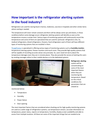 How important is the refrigerator alerting system in the food industry?