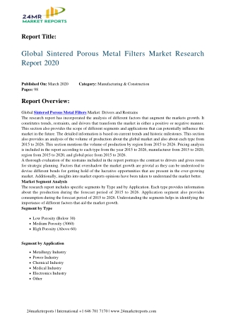 Sintered Porous Metal Filters Set For Rapid Growth And Trend, By 2026