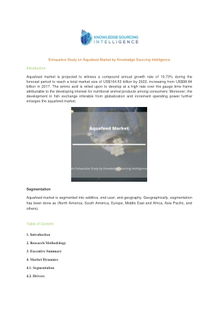 Exhaustive Study on Aquafeed Market by Knowledge Sourcing Intelligence