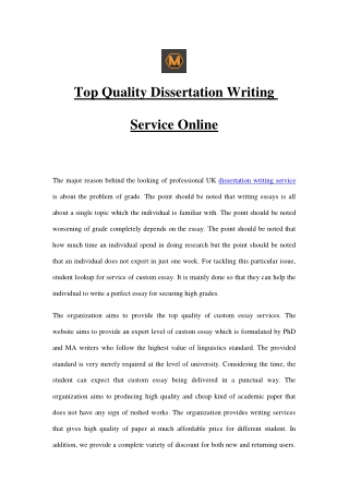 Top Quality Dissertation Writing  Service Online