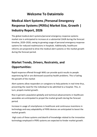 Medical Alert Systems /Personal Emergency Response Systems (PERSs) Market Size, Growth | Industry Report, 2026