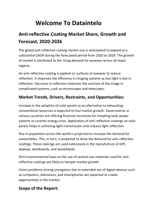 Anti-reflective Coating Market Share, Growth and Forecast, 2020-2026