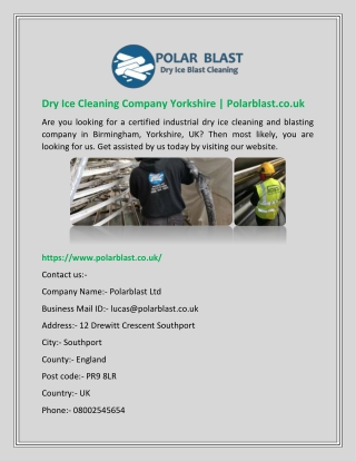 Dry Ice Cleaning Company Yorkshire | Polarblast.co.uk