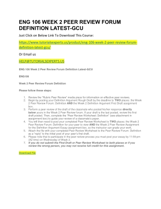 ENG 106 WEEK 2 PEER REVIEW FORUM DEFINITION LATEST-GCU
