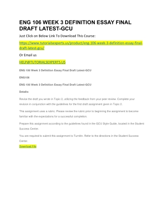ENG 106 WEEK 3 DEFINITION ESSAY FINAL DRAFT LATEST-GCU