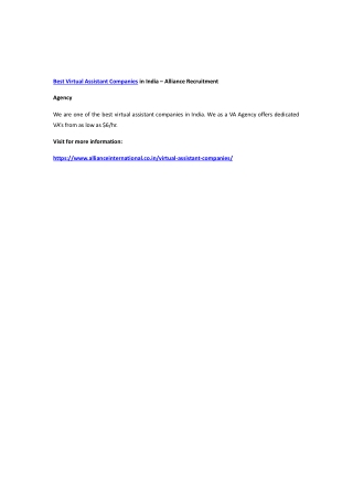 Best Virtual Assistant Companies in India – Alliance Recruitment Agency