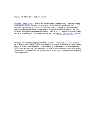 Resolve MS Office Error Code 30182-27