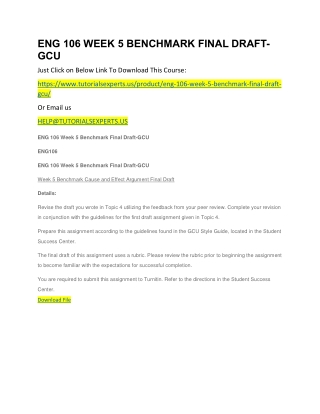 ENG 106 WEEK 5 BENCHMARK FINAL DRAFT-GCU