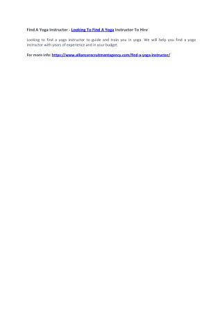 Find A Yoga Instructor - Looking To Find A Yoga Instructor To Hire