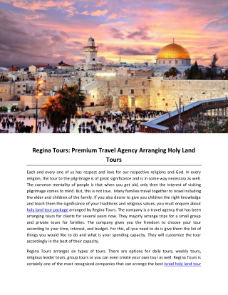 Regina Tours- Premium Travel Agency Arranging Holy Land Tours