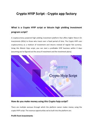 Crypto HYIP Script - Crypto app factory