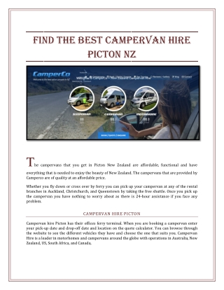 Find the best Campervan hire Picton NZ