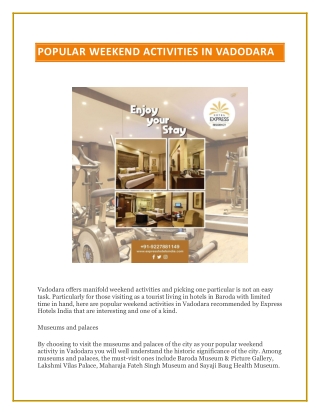 Popular weekend activities in Vadodara