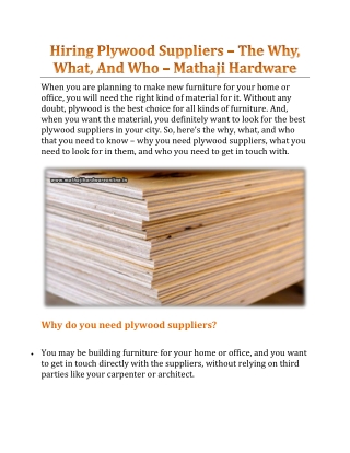 Hiring Plywood Suppliers – The Why, What, And Who - Mathaji Hardware