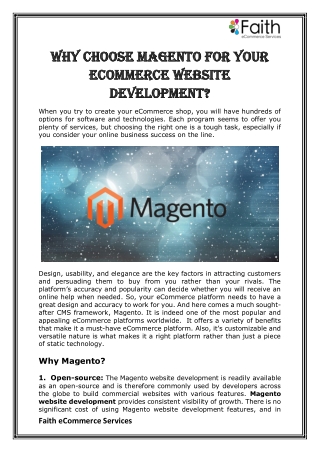 Why Choose Magento for your eCommerce Website Development?