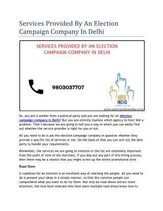 Services Provided By An Election Campaign Company In Delhi