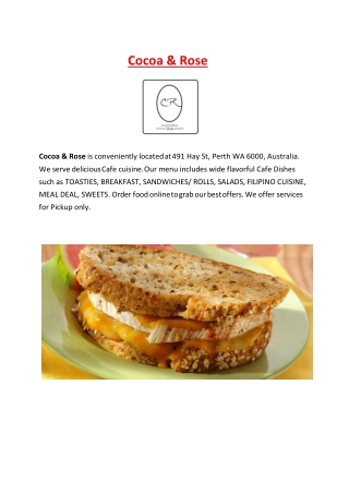 5% Off - Cocoa & Rose Menu - Cafe restaurant perth, WA