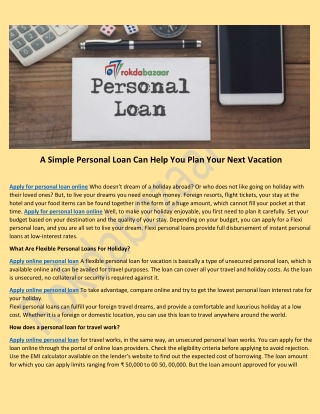 A Simple Personal Loan Can Help You Plan Your Next Vacation