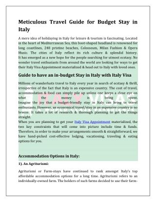 Meticulous Travel Guide for Budget Stay in Italy