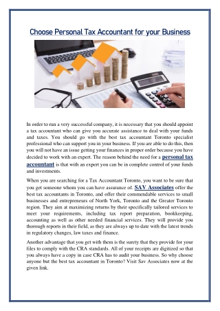 Choose Personal Tax Accountant for your Business